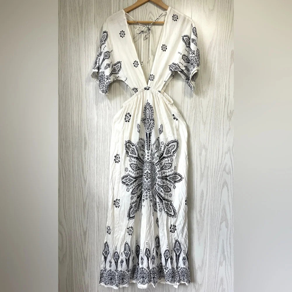 Asos Design Placement Bandana Print Kimono Plunge Maxi Beach Dress Size 2 NWT